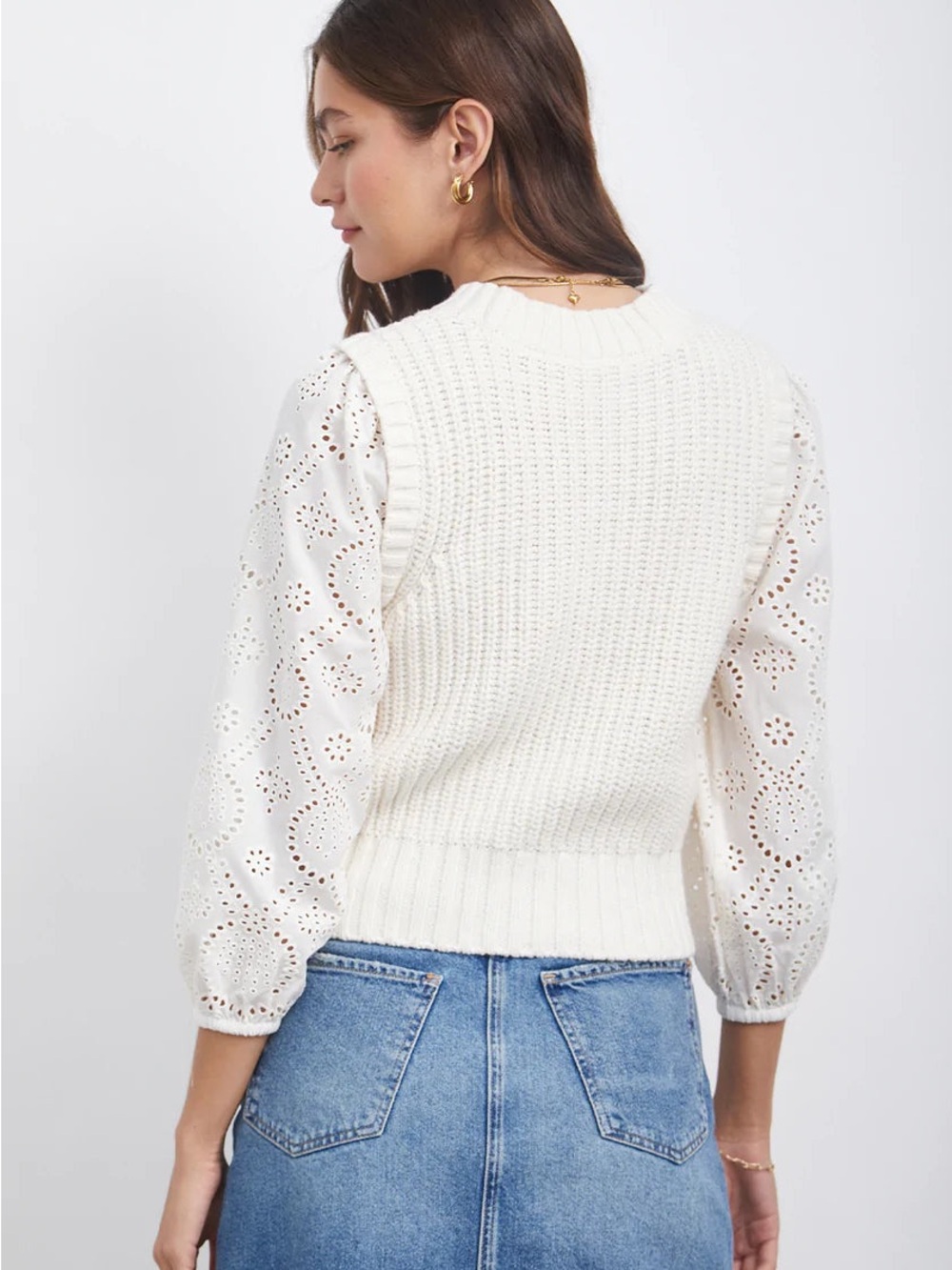 Rails Ivory Dahlia Eyelet Sleeve Knit Vest - Picture 3 of 11